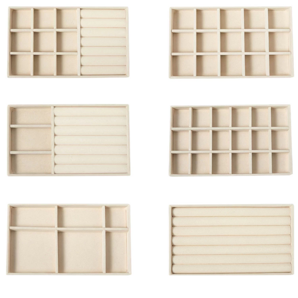 Beige Velvet Jewelry Drawer Organizer Tray