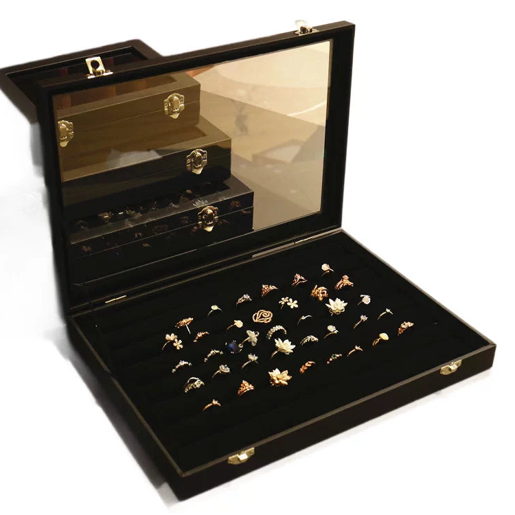 Black Glass-Lid Jewelry Display Box
