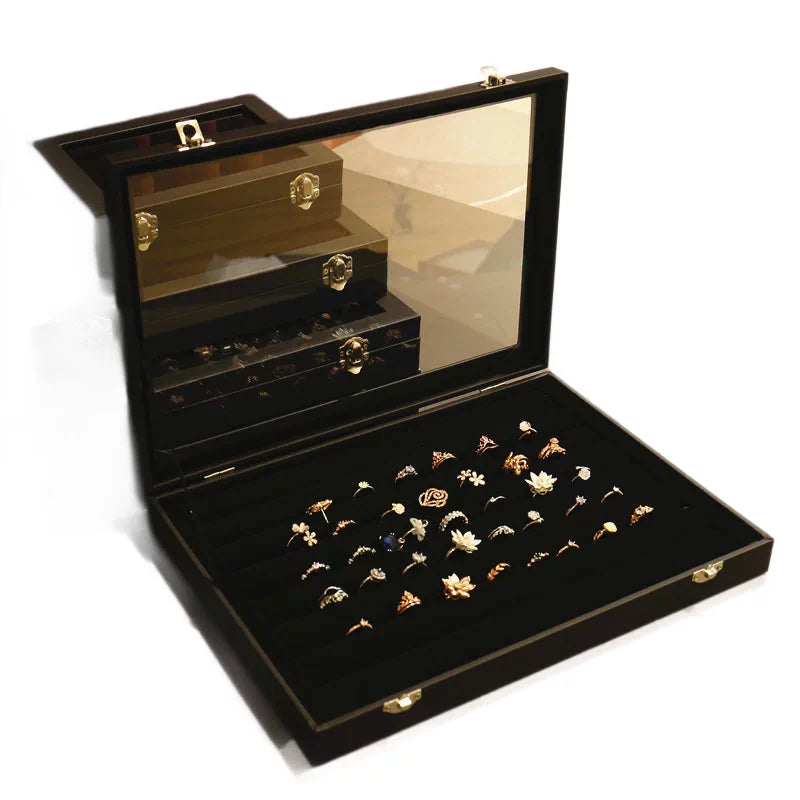 Black Glass-Lid Jewelry Display Box
