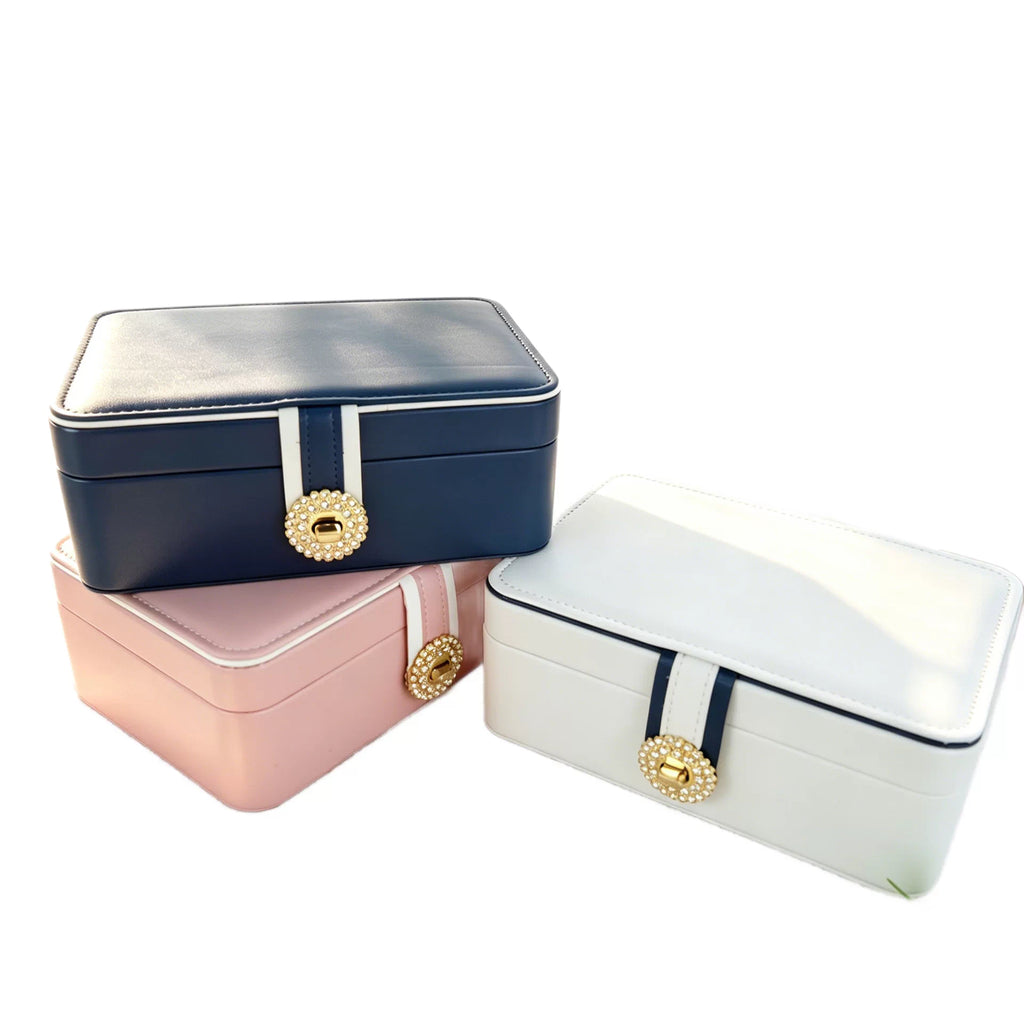 Decorative-Clasp Two-Tier Jewelry Organizer Box