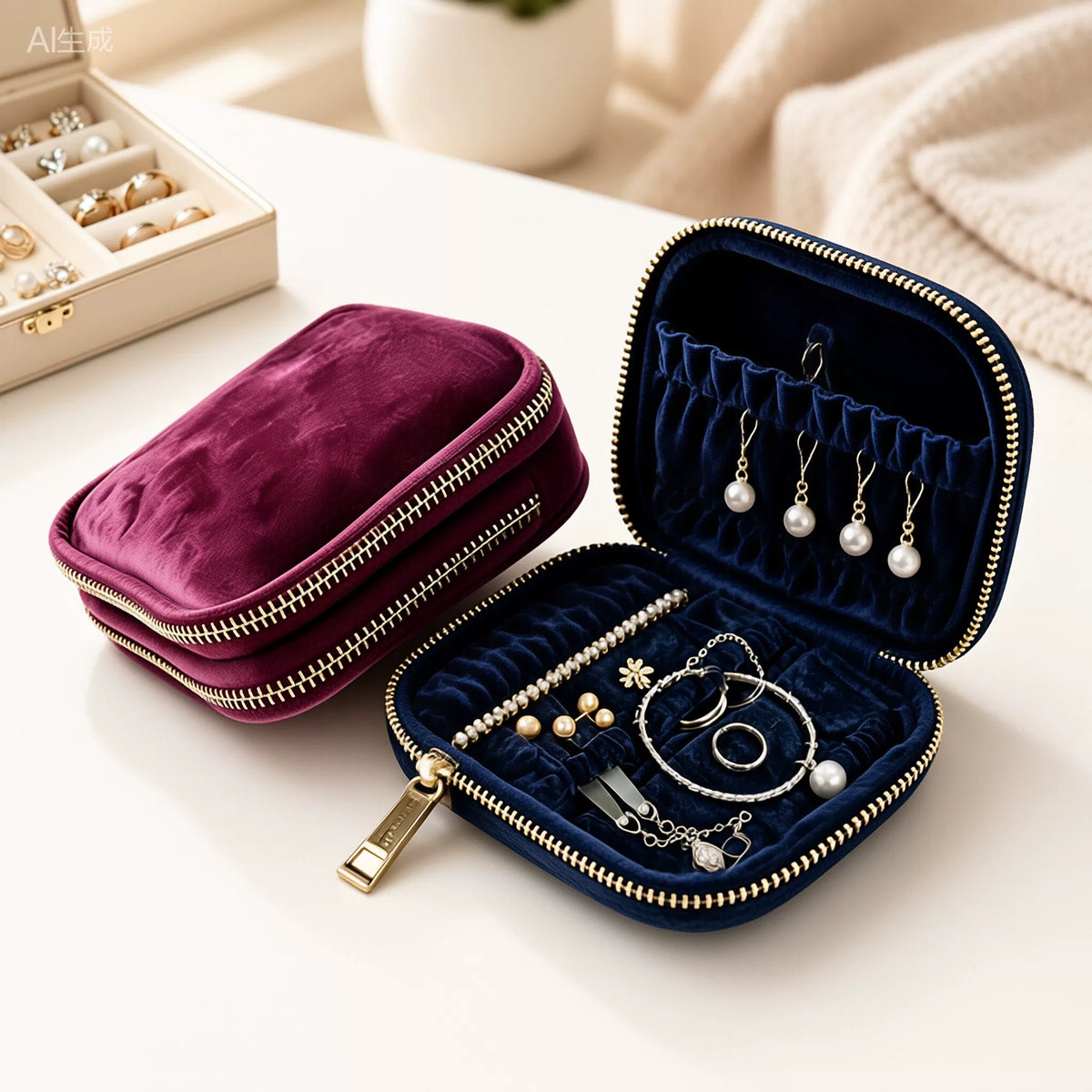 Double-Layer Velvet Jewelry Storage Pouch