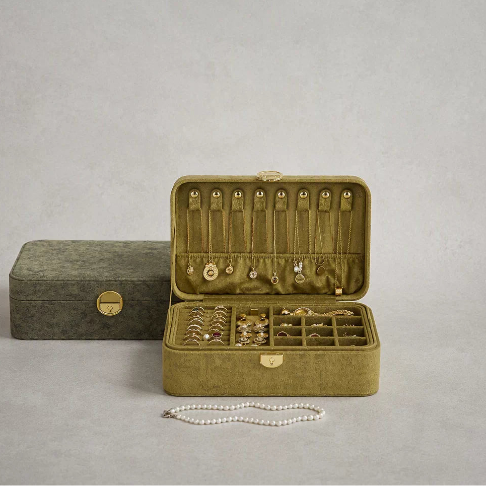 Vintage Two-Tier Velvet Jewelry Box