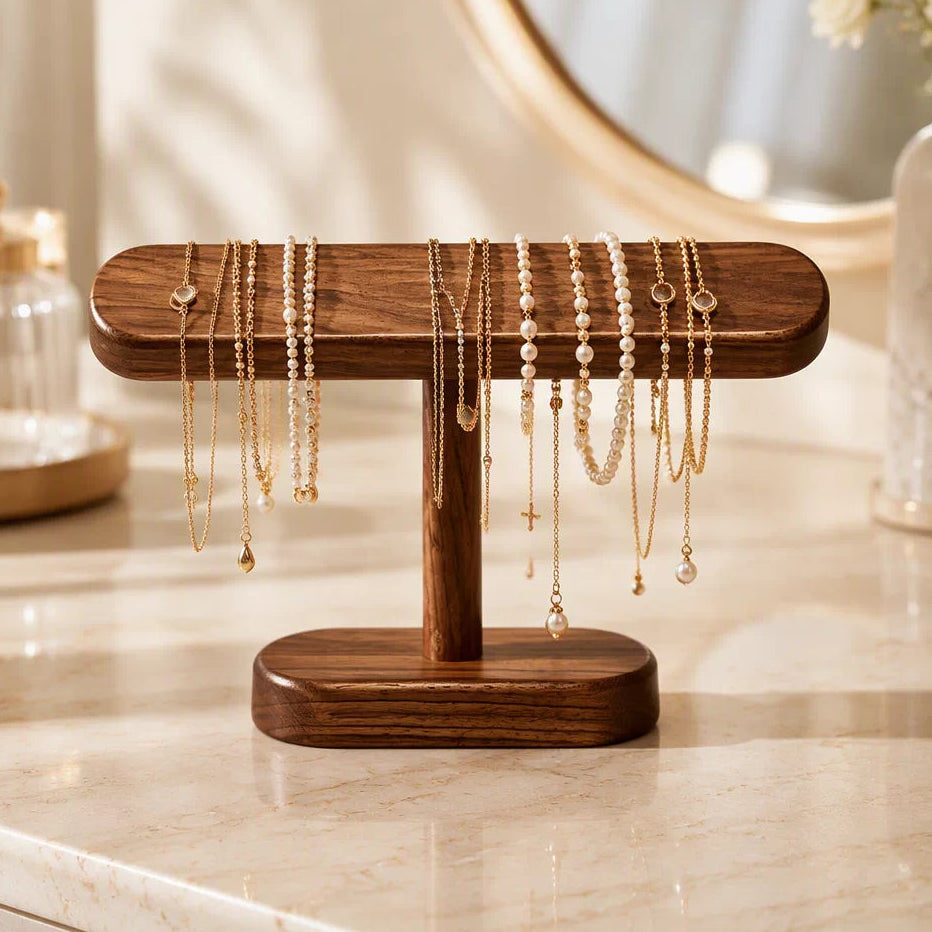 Oval Walnut-Tone Watch & Bracelet Display Stand