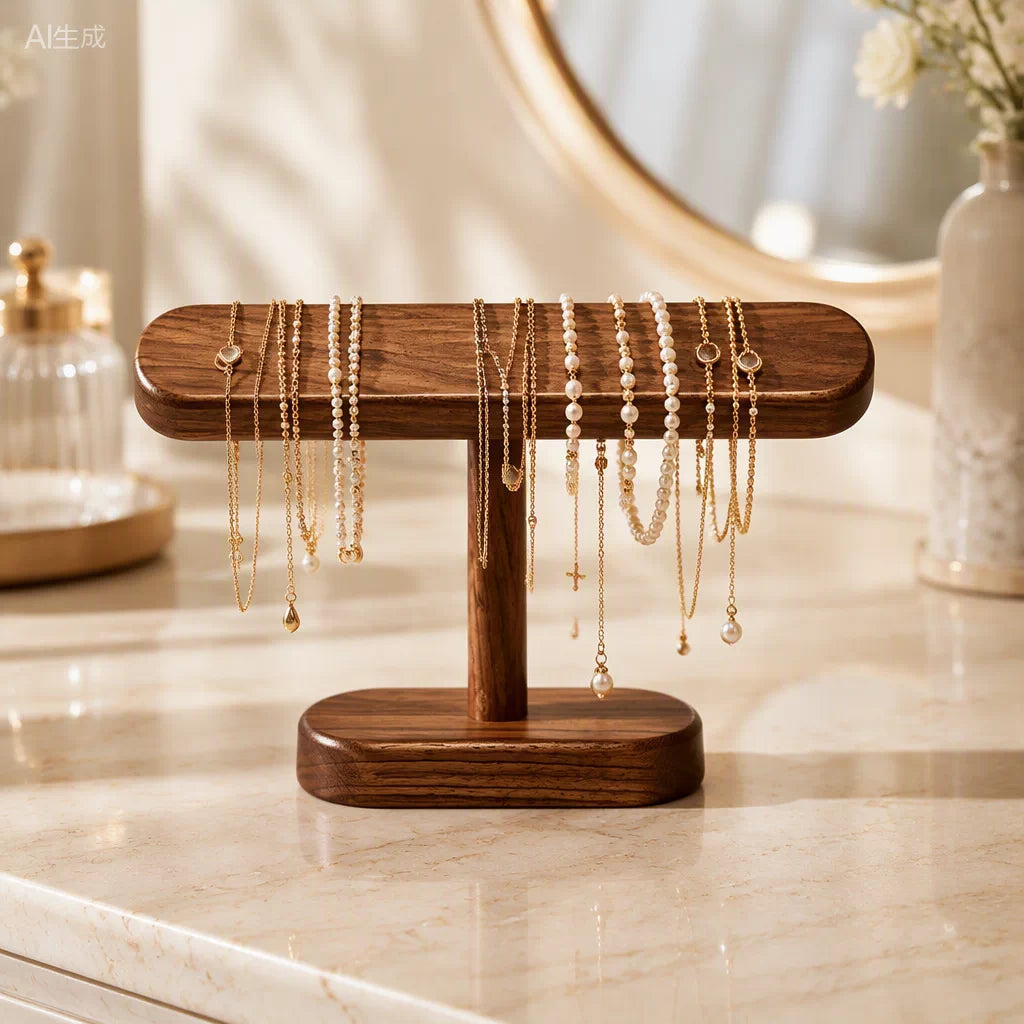 Oval Walnut-Tone Watch & Bracelet Display Stand