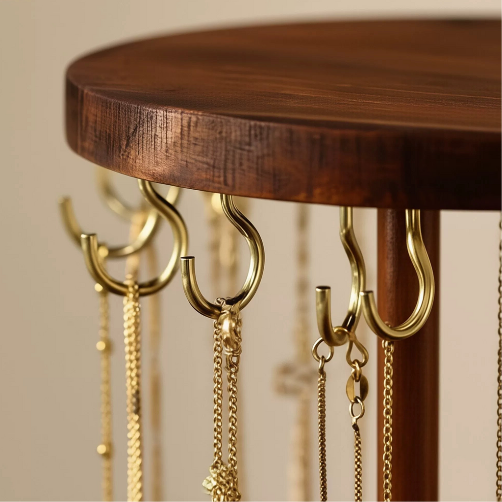 Rotating Walnut-Tone Necklace Display Stand