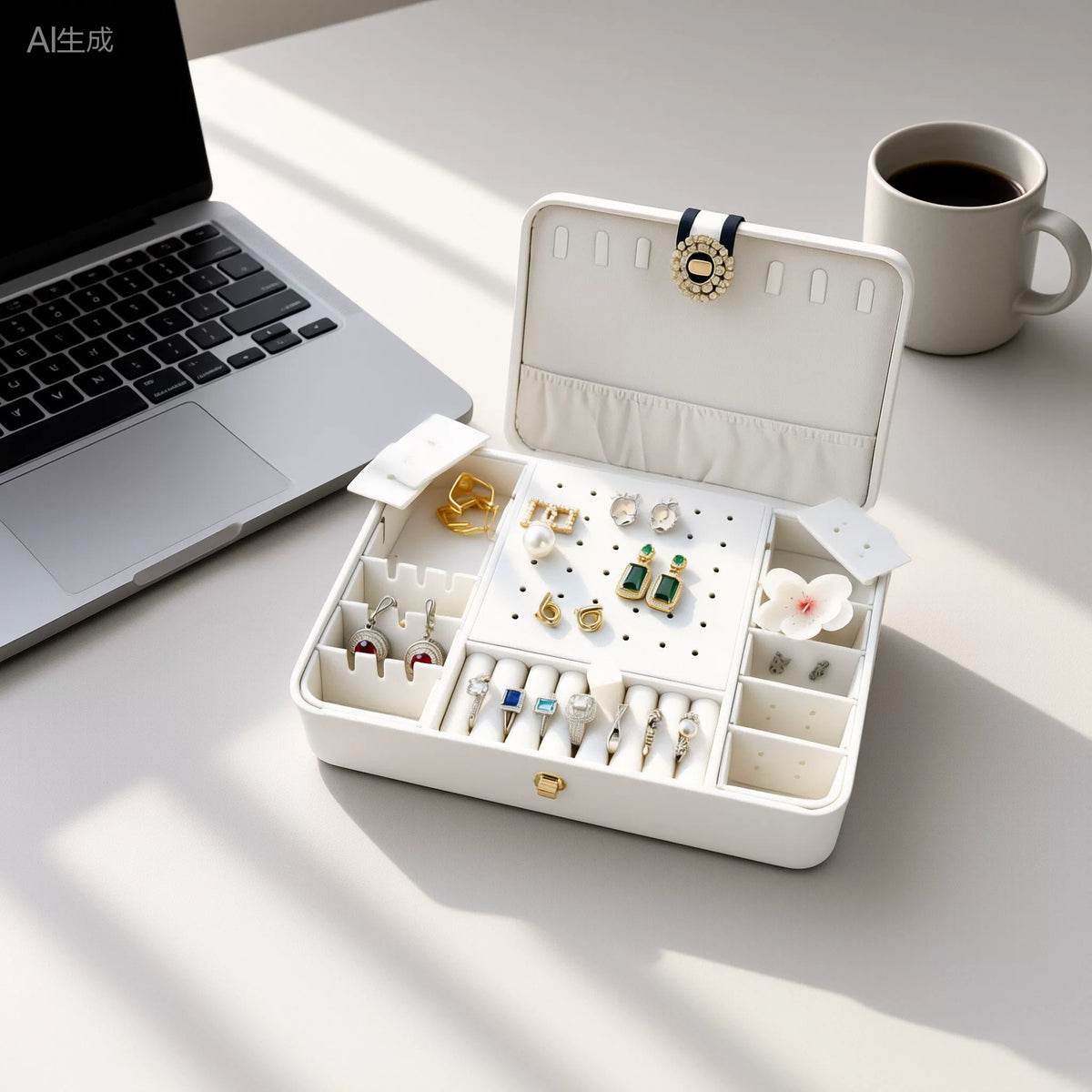 Decorative-Clasp Two-Tier Jewelry Organizer Box