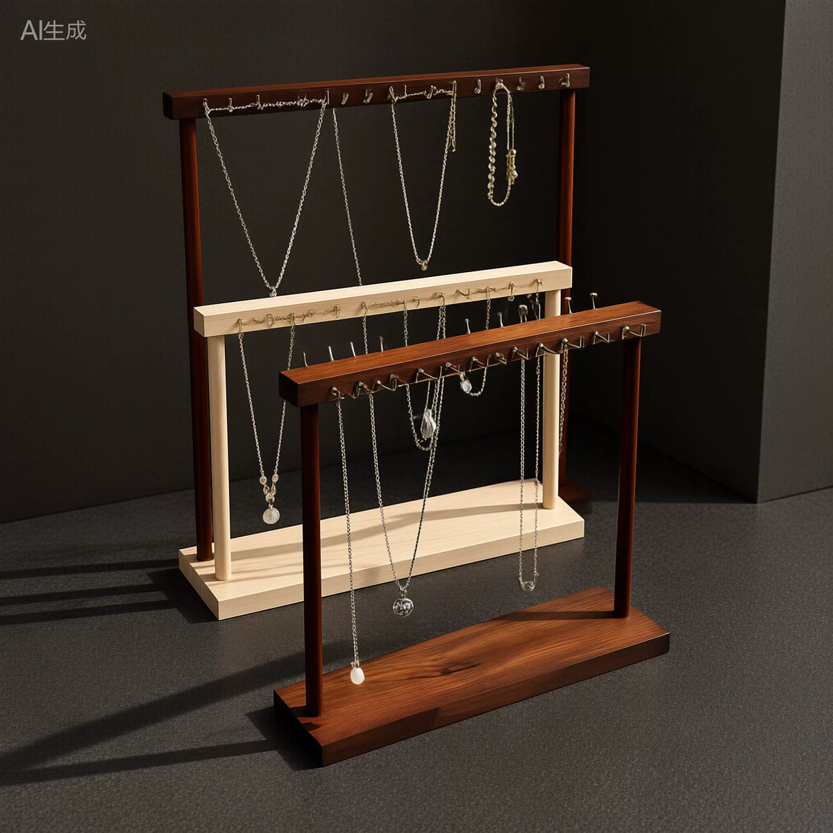 Walnut-Tone Multi-Purpose Jewelry Display Stand
