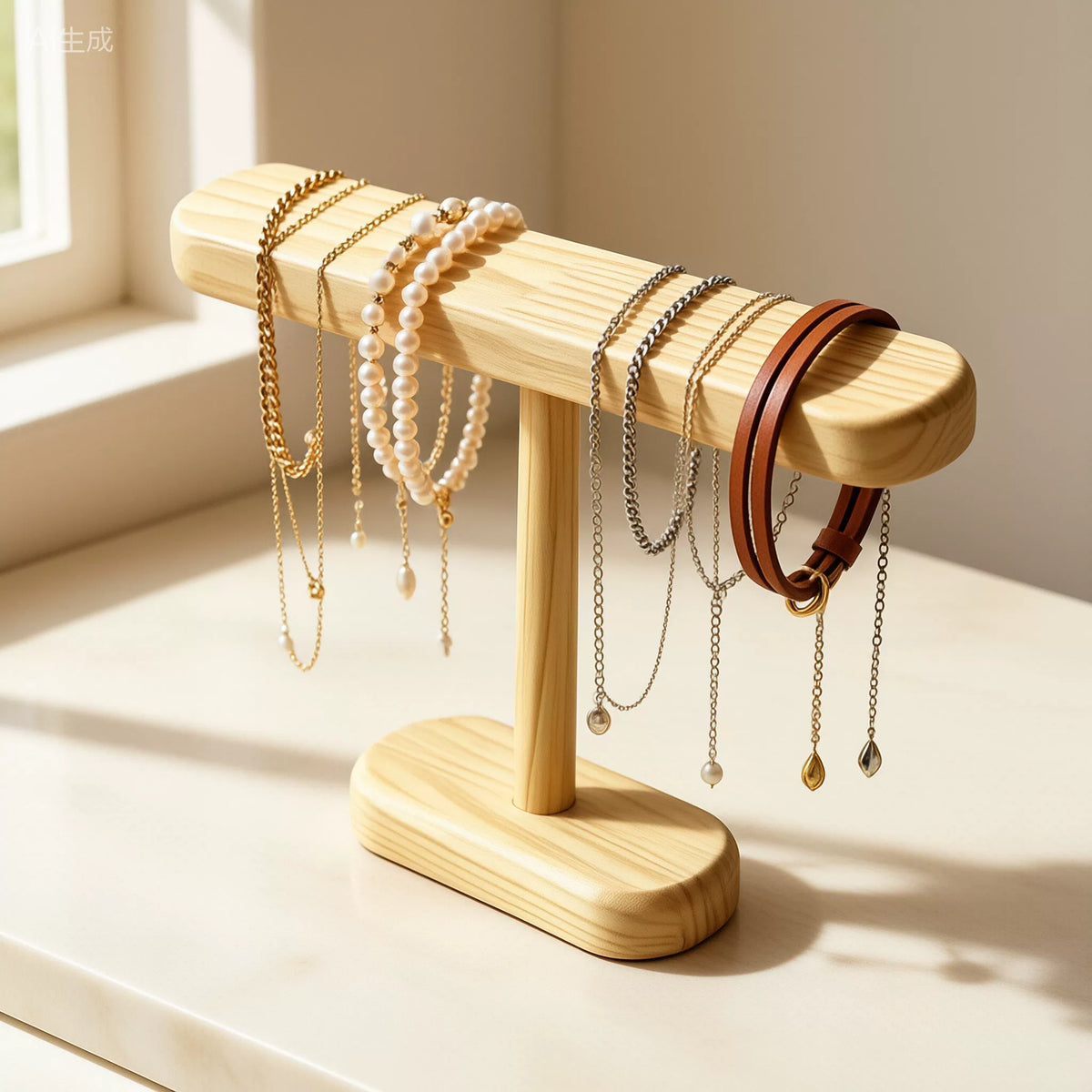 Oval Walnut-Tone Watch & Bracelet Display Stand